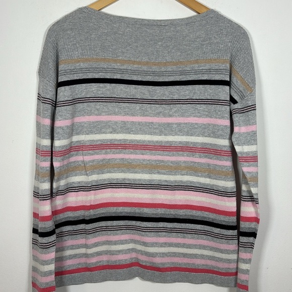 Talbots Striped Gray Pink Sweater Medium Cotton Rayon Cashmere Lightweight - Picture 4 of 6